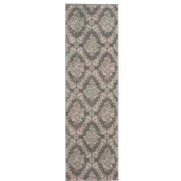 Nourison Tranquil TRA09 Grey/Pink Runner 2'3" x 7'3" Area Rug