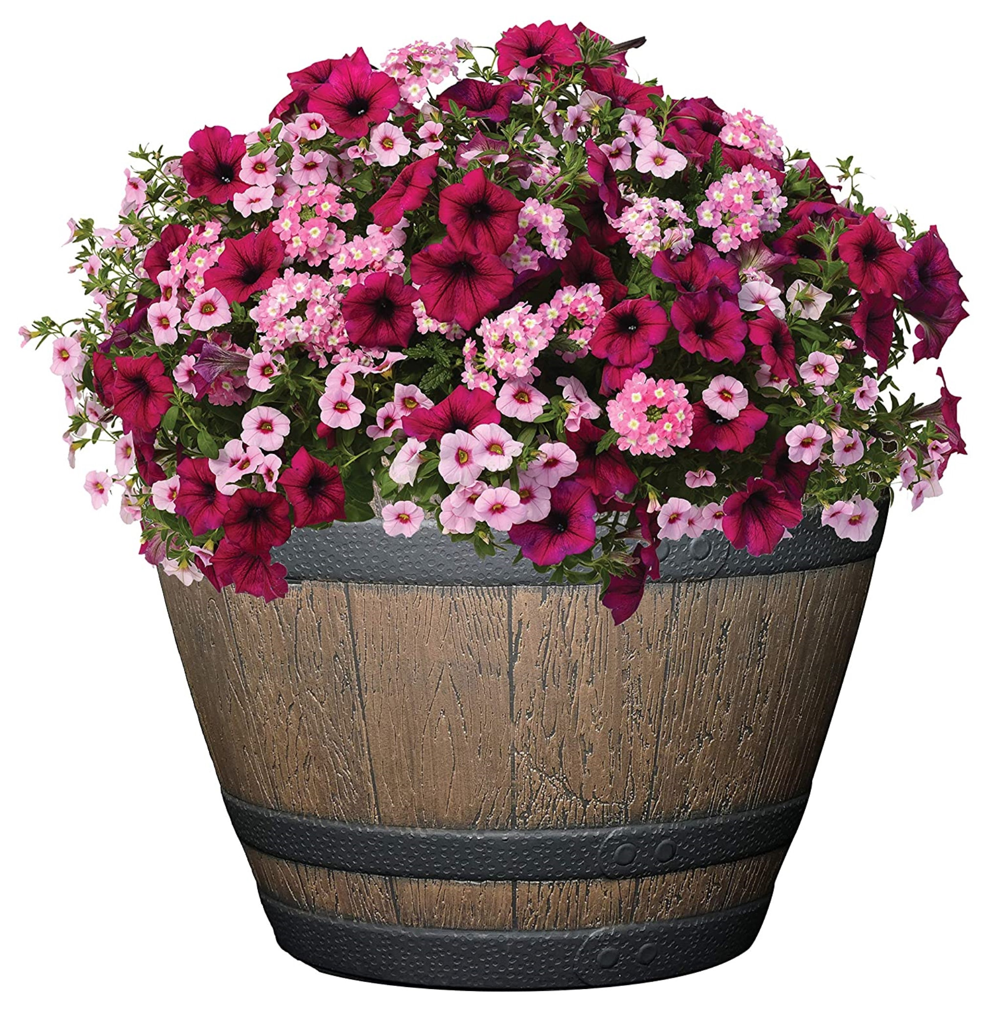 Classic Home and Garden Whiskey Resin Flower Barrel Planter, Walnut