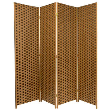 6' Tall Woven Fiber Room Divider, Two Tone Brown, 4 Panel