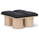 Meridian Furniture - Pavilion Black Boucle Fabric Bench, Black, Natural Finish, 31" W X 36" D X 17.5" H - Bring valuable seating and remarkable style to your space with this black Pavilion boucle fabric bench, an exquisite balance of style and usability for the entryway, bedroom, and beyond. Crafted from oak veneer with a natural finish, this bench has a 4-inch-thick seat cushion that's channel-tufted for a touch of luxury. The bench's columnar bases add a dash of art deco design, making it a captivating focal point in any room.