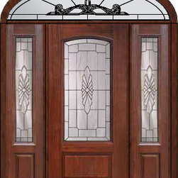 Prehung Sidelights-Transom Door 80 Fiberglass Versailles Arch Lite - Front Doors
