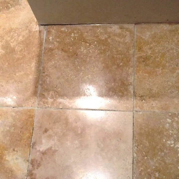 Travertine Tiled Kitchen With Badly Stained Grout Cleaned in Northampton