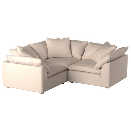 3-Piece Slip-Covered L-Shape Sectional Sofa, Tan/Beige