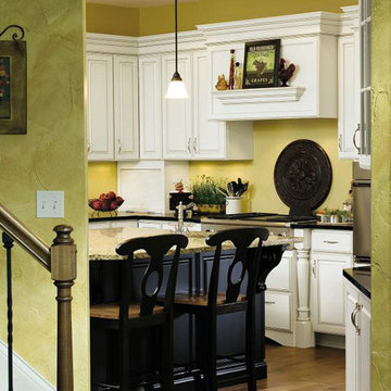 Off White Kitchen with Black Island