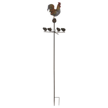Rustic Metal Kinetic Wind Spinner Chicken With Spinning Chicks Garden Stake