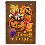 Breeze Decor - Halloween Candy Pumpkin 2-Sided Vertical Impression House Flag - Size: 28 Inches By 40 Inches - With A 4"Pole Sleeve. All Weather Resistant Pro Guard Polyester Soft to the Touch Material. Designed to Hang Vertically. Double Sided - Reads Correctly on Both Sides. Original Artwork Licensed by Breeze Decor. Eco Friendly Procedures. Proudly Produced in the United States of America. Pole Not Included.
