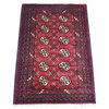 Red Afghan Khamyab Velvety Wool, Bokara Design Soft Wool Mat Rug, 2'1"x3'0"