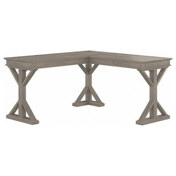Pemberly Row 60W Farmhouse L Shaped Desk in Driftwood Gray - Engineered Wood
