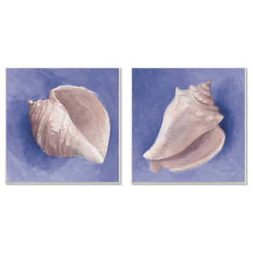 Simple Classic Seashell Conch Still Life Painting, 2pc, each 12 x 12