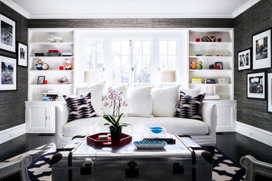 Small transitional formal and enclosed dark wood floor and black floor living room photo in New York with gray walls, no tv and no fireplace