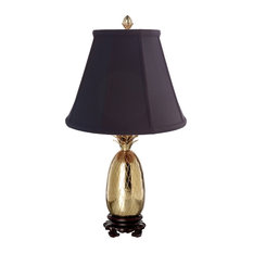 Pineapple Table Lamp, Polished Brass With Black Shade