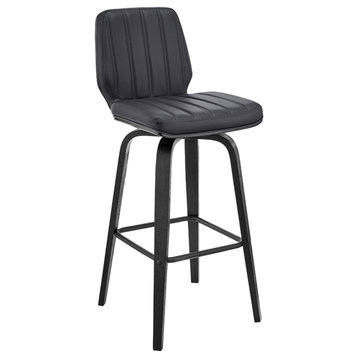 Armen Living Renee 26" Faux Leather/Wood Swivel Counter Stool in Gray/Black