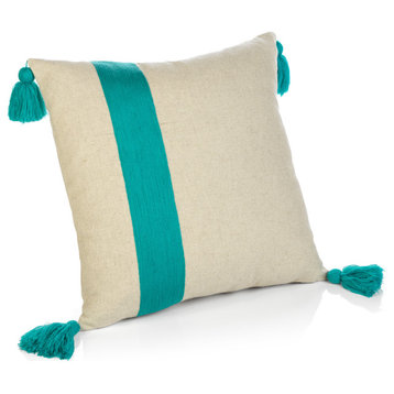 Positano 18"x18" Embroidered Throw Pillow with Tassels, Azure