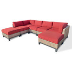 HiGreen Outdoor - Delta 7-Piece Wicker Outdoor Sectional with Cushions, Canvas Terracotta Sunbrella - The Delta Wicker sectional provides ample seating so the whole family can enjoy your beautiful patio space. Constructed from large weave all-weather woven wicker in a driftwood finish for a tropical feel steeped in casual comfort, a rust-resistant powder coated aluminum frame creates durability. Sunbrella cushions are UV resistant and sturdy, providing a beautiful look.