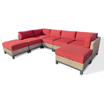 Delta 7-Piece Wicker Outdoor Sectional with Cushions, Canvas Terracotta Sunbrella