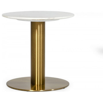 Niobe Glam White Marble and Brushed Gold End Table