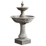 Campania - Campania Acanthus Two Tiered Garden Water Fountain, Alpine Stone - Add beauty, class and style to your outdoor area with the Acanthus Two Tiered Fountain of elegance. Water bubbles out of the top of the sphere shaped finial, overflowing the tier into the bowl below. Made from durable reinforced cast stone; pump included.