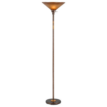 70" Rusted Torchiere Floor Lamp With Rust Frosted Glass Dome Shade