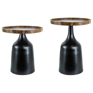 Benzara BM285231 17" Side Table Flared Pedestal Base, Aluminum, Black