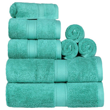 8 Piece Ultra Soft Face Hand Bath Towel Set, Turquoise
