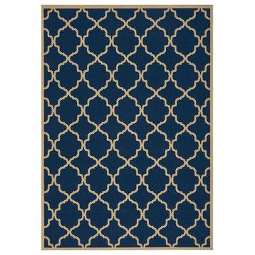 Noble House Joselyn 90x63" Indoor/Outdoor Fabric Geometric Area Rug - Navy/Ivory