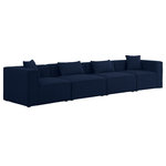 Meridian Furniture - Cube Upholstered Modular Sofa, Navy, 4-Piece: 2 Armless Chair, 2 Corner Chair, Linen Texured Fabric - Treat yourself to some long overdue "me time" when you're seated on this Cube 4-Piece Modular Sofa. This beautiful modular unit is both eye-catching and elegant, features durable linen textured upholstery in a soft navy color that meshes well with nearly any existing color scheme. Pair this modular Sofa with other items in the same collection to create an unlimited number of combinations and enjoy the custom seating arrangement of your dreams. Latches underneath make it easy to attach pieces to one another.