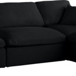 Meridian Furniture - Plush Velvet / Down Standard Comfort L-Shaped Modular Sectional, Black, 4-Piece: 2 Armless Chair, 2 Corner Chair - No matter how big or little the size of your gang, they can all find their sweet spot when you choose pieces from the Plush collection to build your ideal seating group. Choose this individual Plush piece or pair multiple pieces together to get the custom look everyone will love. The soft black velvet material is soft and welcoming to the touch, and the set's cushions are overstuffed with a down and feather blend to provide ample support for tired bodies.