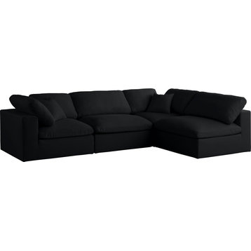 Plush Velvet / Down Standard Comfort L-Shaped Modular Sectional, Black, 4-Piece: 2 Armless Chair, 2 Corner Chair