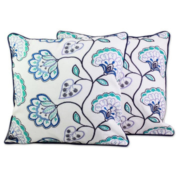 Dusk Flowers Cotton Cushion Covers, Set of 2