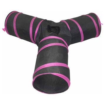 3-Way Interactive Collapsible Passage Kitty Cat Tunnel, Pink/Black