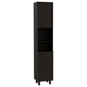Sheffield 2-Door Pantry Cabinet, with 2 Open Shelves, Black
