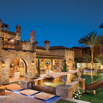 Mediterranean Style Backyard With Relaxing Pool Tuscan-Style Stone