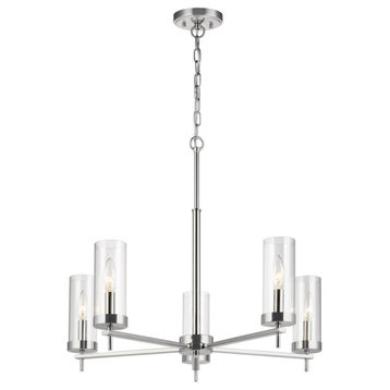 Zire Five-Light Chandelier, Chrome With Clear Glass