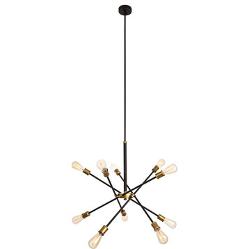 Axel Collection Chandelier, 27.2"x32.5", 10-Light, Black and Brass Finish
