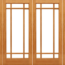 Prehung 9-Marginal French Brazilian Mahogany IG Glass Double Door Sidelights - Patio Doors