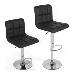 Chic Modern Adjustable Synthetic Leather Swivel Bar Stools - Set of 2 - Bar Stools And Counter Stools