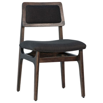 Rios Black Linen Upholstered Dining Side Chair With Dark Espresso Stained Frame