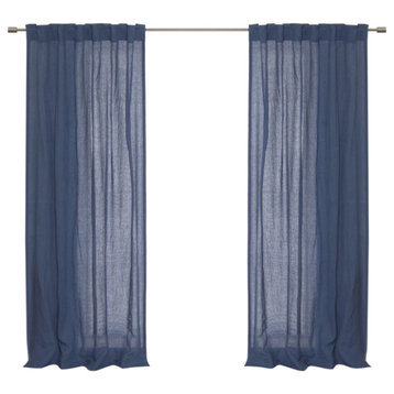 French Linen Back Tab Curtain, Indigo, 52"x96"