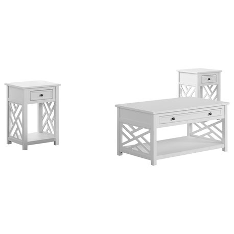 Coventry 36" Coffee Table, Drawer and Two End Tables, Drawer, White
