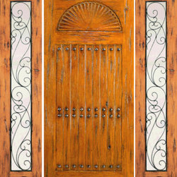 Prehung Door with Two Sidelights, Exterior, Knotty Alder Carved - Front Doors