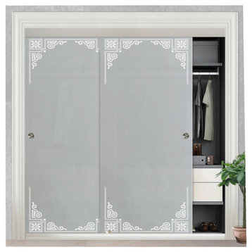 Frameless Sliding Closet Bypass Glass Door With Frosted Desing , 72"x80", Full-Private