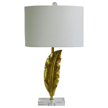 26" Quill Resin & Crystal Table Lamp, Gold & Clear