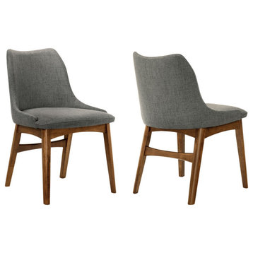 Azalea Fabric and Black Wood Dining Side Chairs, Set of 2, Charcoal