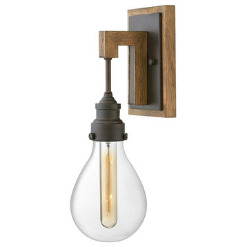1 Light Farmhouse Wood Wall Sconce Clear Glass-15.75 Inches H by 5.25 Inches