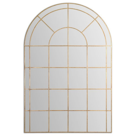 Bowery Hill Contemporary Metal Arched Mirror in Antiqued Gold