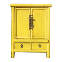Chinese Rustic Light Yellow End Table Nightstand cs1148 - Side Tables And End Tables