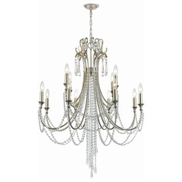 Crystorama ARC-1909-SA-CL-MWP 12 Light Chandelier in Antique Silver