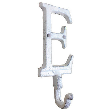 Whitewashed Cast Iron Letter E Alphabet Wall Hook 6''