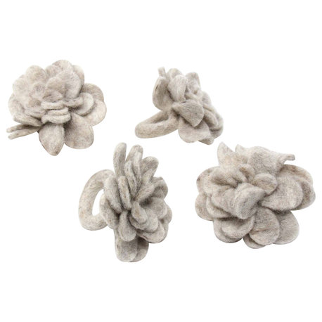 Felt Light Grey Zinnia Napkin Rings, Set of 4