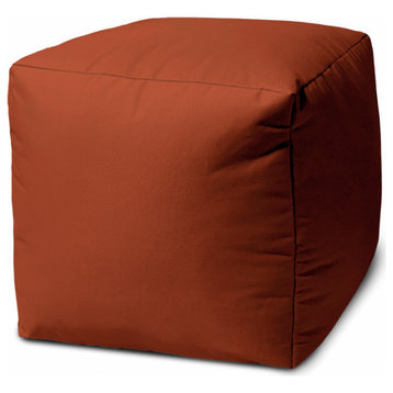 17" Cool Dark Amber Rust Solid Color Indoor Outdoor Pouf Cover